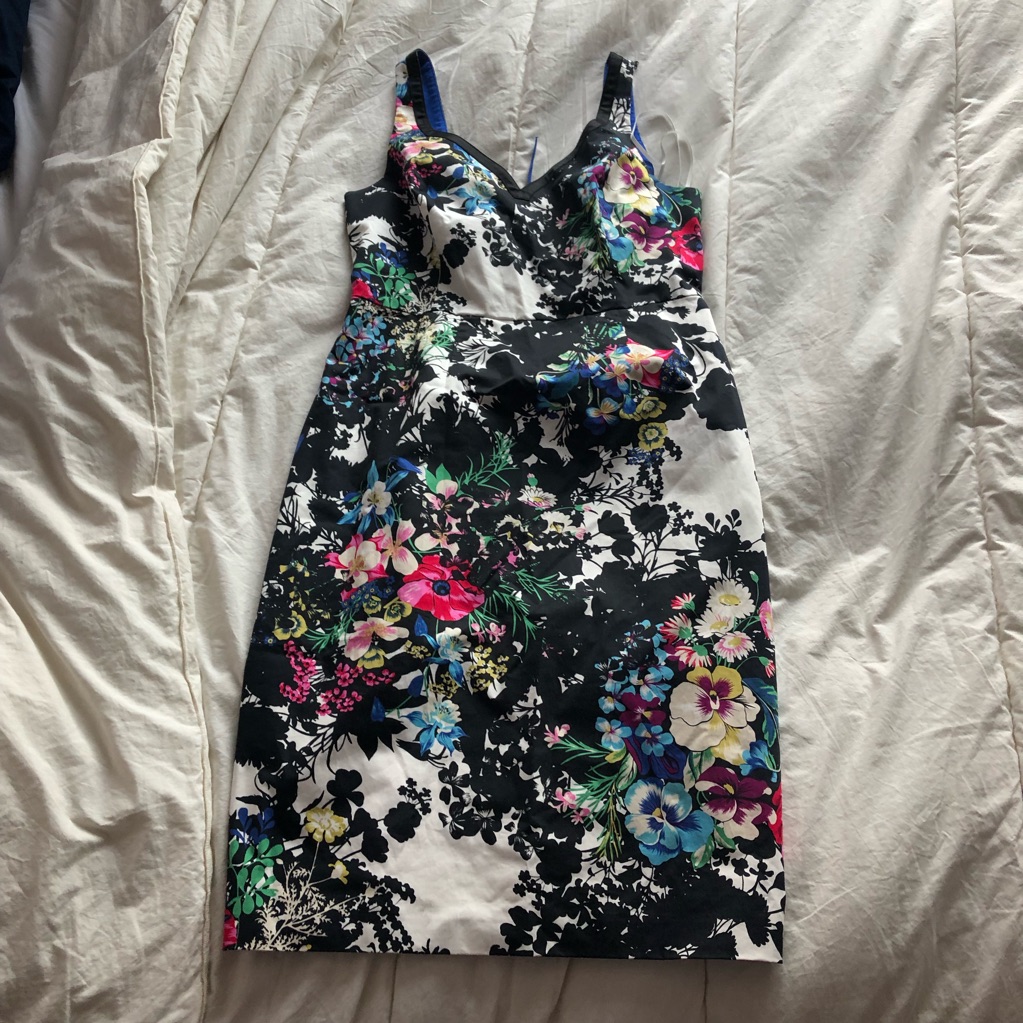 Anthropologie Black Floral Midi Dress With Multicolor Blooms